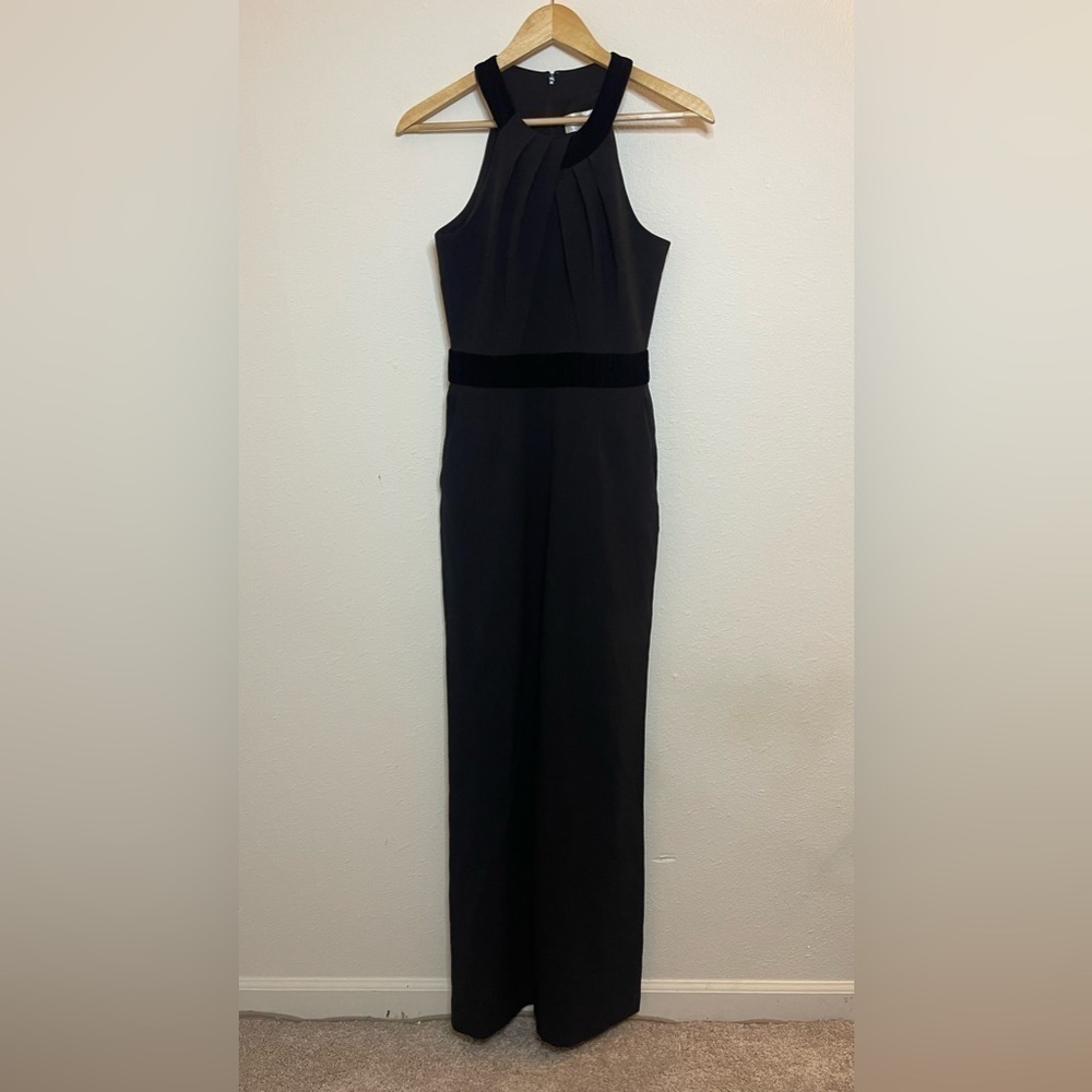 Eliza J Crepe & Velvet Halter Jumpsuit